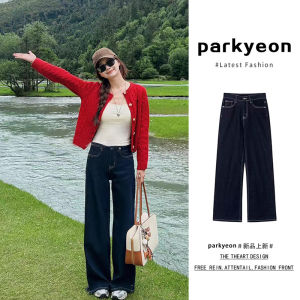 Quần Jeans Ống Thẳng Màu Xanh Đậm Phong Cách Mỹ Cổ Điển Cho Nữ Quần Dài Ôm Dáng Cạp Cao Thu Đông Quần Dài Ôm Dáng