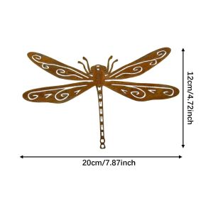 CIFbuy | CIFBUY Iron Wall Art Dragonfly Silhouette Stake Rusty Sculpture Easy Install Balcony Yard Indoor Outdoor Courtyard Ornament