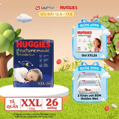 [12-17.08 QUÀ TẶNG ĐƠN 399K] Tã quần Huggies Naturemade ban đêm XXL26