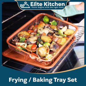 Elite Kitchen - Copper Crisper Baking Tray Oil Frying Baking Pan Non-stick Chips Basket Baking Dish Mesh Kitchen Tools