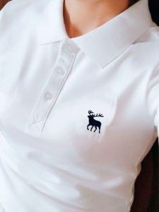 Summer Short Sleeve Polo Shirt Womens Pure Cotton Turn-down Collar T-shirt with Lead Paul Style White Workwear Top for Ladies