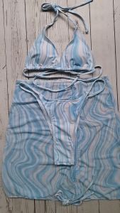 Stylish striped bikini lace-up swimsuit split three-piece set
