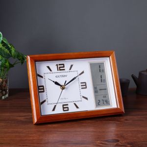 Guten Rectangular Wooden Quartz Table Clock Silent Living Room Desktop Calendar Clock Nordic Style Home Decoration Clock