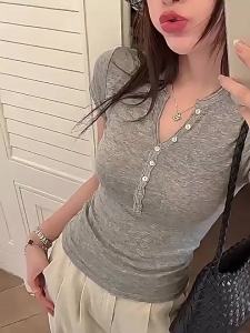 SHUQINGLAI | Stylish Elegant Slimming Short Sleeve Womens T-Shirt