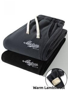 ROMON | Lormen Mens Fleece Lined Casual Pants Winter Thick Loose Cuffed Trendy Sweatpants Lamb Velvet Sports Leisure Long Trousers