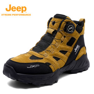 Jeep Mens Martin Boots Genuine Leather High Top Sports Travel Outdoor Mountain Climbing Hiking Shoes Rotation Buckle Casual Boot