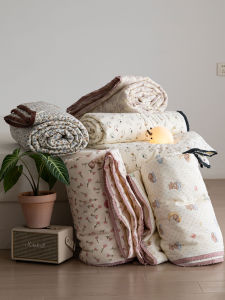 Pure Cotton Floral Summer Quilt Double Layer 20% Soy Fiber Rural Style Air Conditioner Quilt Thin Summer Cover Blanket