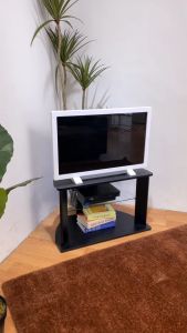 Melody Furniture - Meja Rak TV Kaca Pojok Minimalis - Dillo Corner TV Stand Black