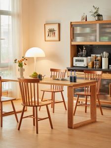 Cherrywood Dining Tables and Chairs Set Japanese Style Mobien Rectangular One Table Four Chairs Log Dining Table Solid Wood Large Board Table