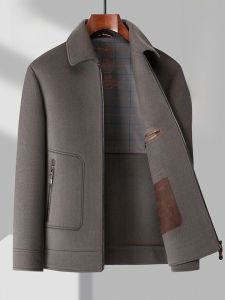 ROMON | Lormen Mens Woolen Coat Winter Thickened Double-sided Plush Jacket Warm Collar Business Casual Outerwear Zipper Closure