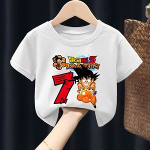 Bandai | Dragon BallZ Birthday T Shirt White Cartoon Boys Summer Clothes Anime Goku Kids Short Sleeve Tees Cute Casual Tops Baby Gift