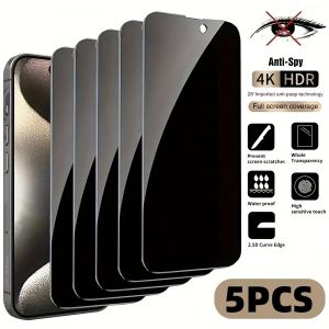 5 pcs Privacy Tempered Glass Screen Protector 9H Hardness Full screen coverage Scratch-resistant Compatible With iPhone
