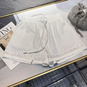 Mùa Hè Sang Trọng Plus Size Quần Short Nữ Kim Cương Giả Lấp Lánh Cao Cấp Thoải Mái Dây Rút Co Giãn Trắng Quần Ngắn Y2K Phong Cách