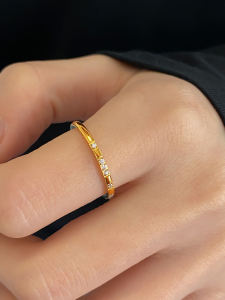 Elegant Titanium Steel Thin Ring: Korean Style Gold Color & Diamond Embedded