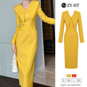 ZY.HT EraVogue Womens Dresses Yellow Dresses Orange Dresses Long Sleeve Dresses Work Dresses High Society Dresses Wedding Dresses French Dresses 50552