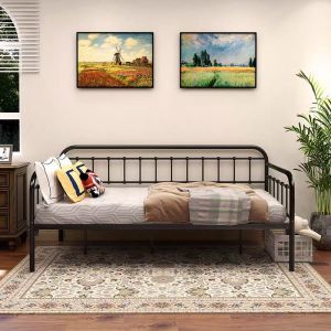 CONOCO Mall Metal Iron Sofa Bed Nordic Style Bed Frame High Load Bearing White/Black Sitting Sleeping bed