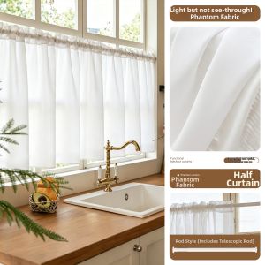 LEZHIHE | French Half Curtain Non-drilled Kitchen Sunscreen Gauze Partition Curtain