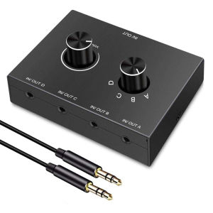 Kebidumei | 4 Way 3.5mm Jack Audio Switcher Stereo Bi-Directional Audio Switch Splitter Box 4 In 1 Out / 4 In 1 Out with Mute Button