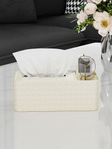 Acrylic Tissue Box with Spring-loaded Remote Control Holder Creamy Style Living Room Coffee Table Multi-functional Home Decor