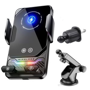 15W Universal Car Phone Wireless Charger Holder Auto-sensing RGB Light Mount for Samsung S26 iPhone 17 16 15 14 13 12 11 Pro Max