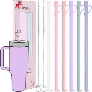 6 Pcs Replacement Long Silicone Straw With Straw CoverCompatible with Stanley 40/30 oz Cup Tumblerfor Stanley Accessorie