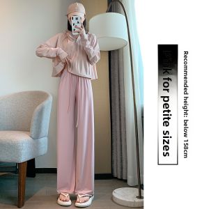 miiow | Ice Silk High Waist Wide Leg Pants Womens Plus Size Summer Lightweight Cool Straight Leg Trousers Casual Pants