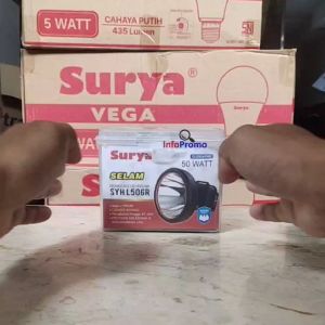 Senter Kepala Surya LED SYH-L506R 50Watt Cahaya Kuning Rechargeable Garansi Resmi Original