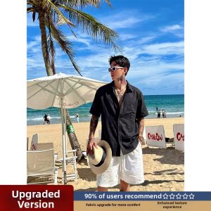 Beige Linen Beach Wear Sun Protection Shirt