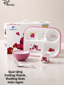Disney | Bộ Đồ Ăn Disney Bear Strawberry Four-Piece Set Bát Vuông Chia Ngăn Bao Bì Quà Tặng Cho Bé Gái 2-6 Tuổi Bát Đĩa Đựng Thức Ăn