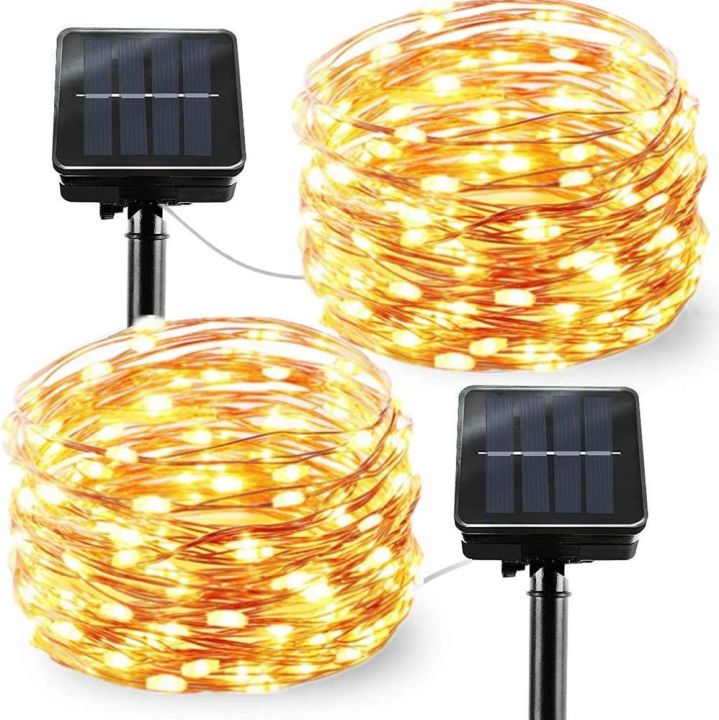 Fire String Lights Solar Solar String Lights 2 Pack 330 LED Solar Fairy Lights 8 Modes Copper ...