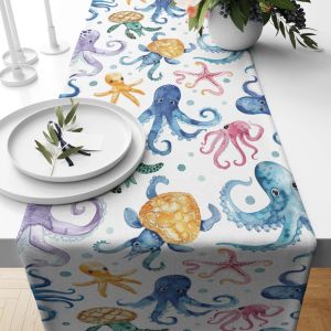 VIKAMA Marine Organisms Table Runner Turtle Octopus Marine Animal Theme Table Flag Navigation Beach Home Decoration