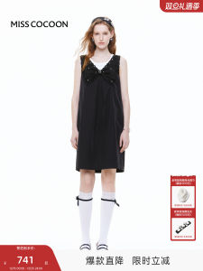 COCOON Miss Coco Ni Summer New Style Lace Patchwork Vest Dress Black Womens Fashion Butterfly Knot Polyester Fiber Short Skirt