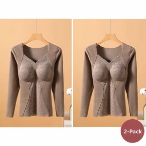 ZISU | Warming Thermal Underwear With Padded Cup Close-Fitting V-Neck Top