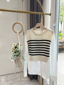 ●ECLAIRE● 043 Blouse Oversize Rajut Knit Motif Salur Kombinasi Cotton silky Longsleeves Lengan Panjang Kasual Korea Geirin Import Premium