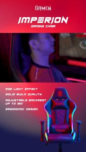 GAMEN Gaming Chair Kursi Gamers Imperion RGB Light Kulit PU Kerangka Baja Original - Garansi 1 Tahun