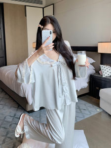 Bộ Đồ Ngủ Lụa Băng Dài Tay Mùa Xuân Thu Gợi Cảm Phong Cách Pháp Cao Cấp Mặc Ở Nhà Có Thể Mặc Ngoài Trời Cho Nữ