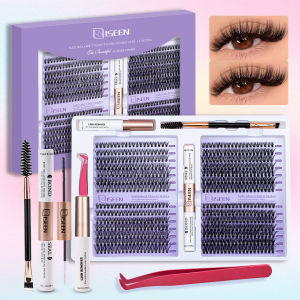 ISEEN DIY Eyelash Extension Kit Cluster Mix Eyelashes ชุดขนตาชุด Lash Bond & Seal และแหนบขนตาและแปรง