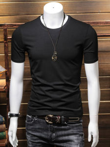 Summer Slim Fit Cotton Short Sleeve T-Shirt round Neck Solid Color Mens Fashion Half Sleeve Shirt Youth Popular Casual Wear
