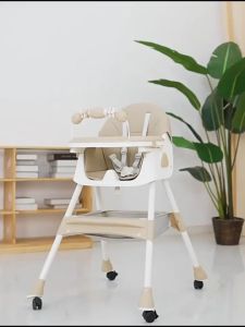 Baby high Chair Portable baby high chair 3-in-1 with casters height adjustable 2-layer tray folding for one second