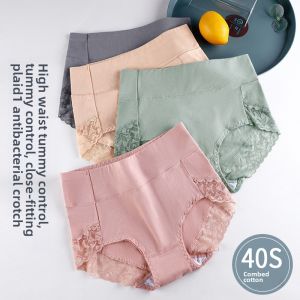 High-Waist Womens Cotton Panties Breathable Lace Briefs Butt-Lifting Seamless Comfortable Underwear Feminine Triangle Panties