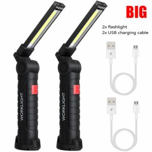 Portable LED Flashlight USB Rechargeable COB Work Light Magnetic Lanterna Hanging Lamp with Built-in Battery Camping Torch