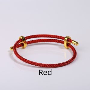 Adjustable Steel Wire Hand Cord Bracelet with Large Hole Transient Beads Lucky Charm DIY Woven Red Rope Life Year Couples Jewelry