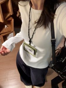 Basic Solid Color Shoulder Length Sleeve round Neck Long Sleeve T-Shirt Womens Fashionable Versatile Slim Fit Inner Wear Layering Top