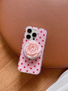 iPhone 15 pro Unique Minimalist Polka Dot Magnetic Suction 3D Flower Stand High-End Full Cover Anti-Fall Phone Case for New Models