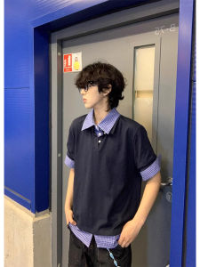 Áo Thun Nam Tay Ngắn Kẻ Caro Phong Cách Mỹ Cổ Polo Mùa Hè Thường Ngày Dáng Rộng Thoải Mái Chất Liệu Polyester