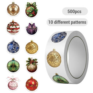 500PCS Christmas Stickers Roll Christmas Bell Round Stickers Christmas Ornament Roll Decals for Christmas Party Classroom Decor