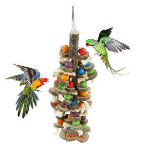 Bird Toy Wooden Parrot Chewing Toy Colorful Cage Bird Decoration Training Natural Blocks Tearing Toys for Small Medium