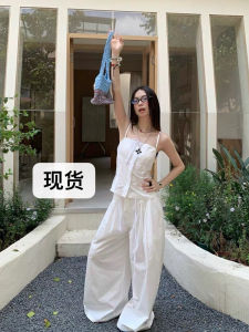 Toko.Z Dongda Gate Short Sleeve T-Shirt Womens Summer 2025 New Wide Leg Pants Two-Piece Set Small Audience Design Sense