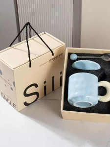 Color Block Ceramic Mugs Large Capacity Water Cups with Fat Handle Mens Womens Student Couples Milk Cups Simple Style