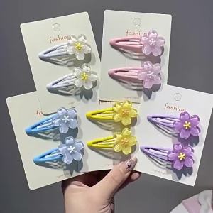 2PCS Sweet Sakura Hair Clips Cute Children Bangs Clip Girls Hair Pins Daily Headwear Birthday Gifts Hair Accessories